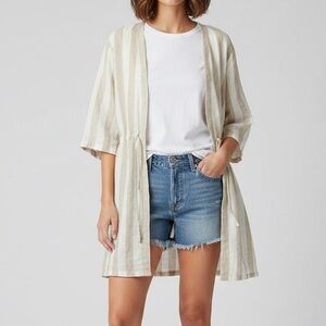 Charlie Paige Beige and White Linen Open Front Crdigan Coverup Women's O/S